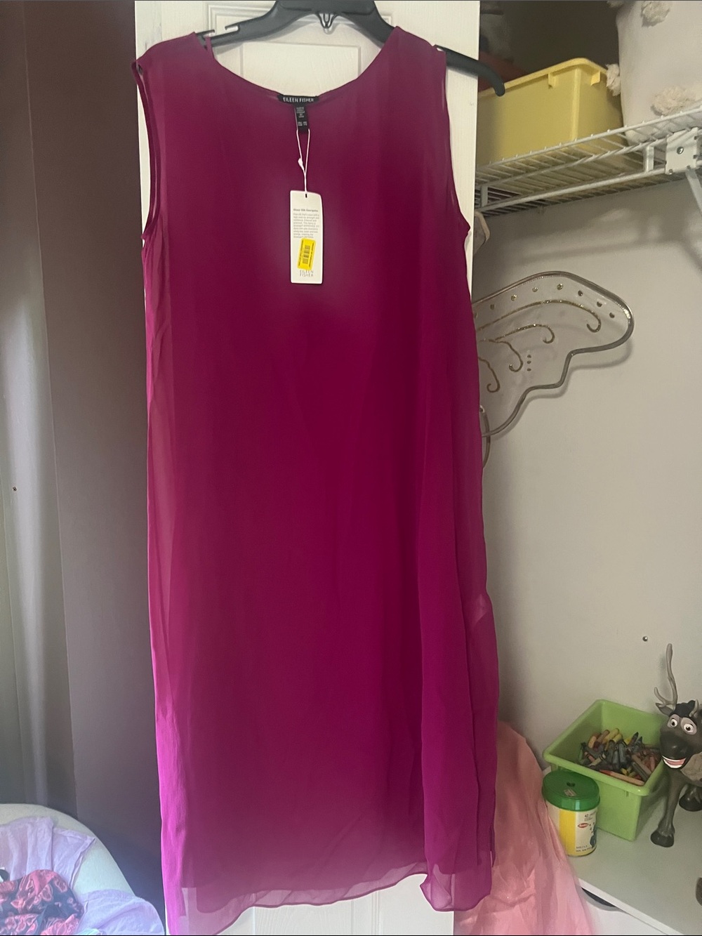 Eileen Fisher Silk Sleeveless Midi Shift Dress in Deep Berry w slip